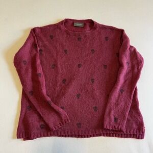Wooden ships dark red skull patterned loose knit sweater S M